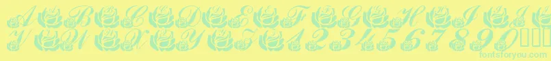 LmsCorinnesRoses-Schriftart – Grüne Schriften auf gelbem Hintergrund