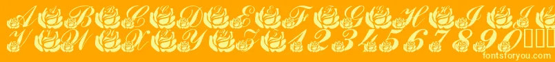 LmsCorinnesRoses-Schriftart – Gelbe Schriften auf orangefarbenem Hintergrund