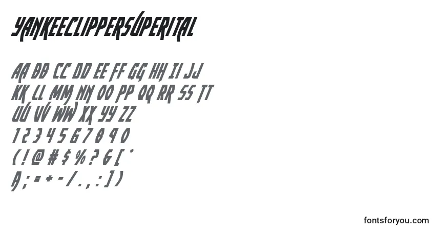 Schriftart Yankeeclippersuperital – Alphabet, Zahlen, spezielle Symbole