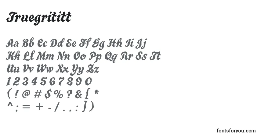 A fonte Truegrititt – alfabeto, números, caracteres especiais