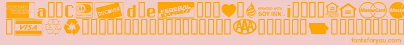 フォントCreditCards – オレンジの文字がピンクの背景にあります。