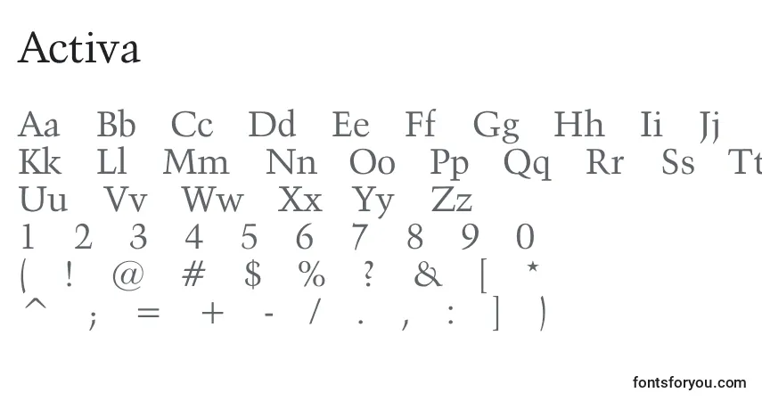 Schriftart Activa – Alphabet, Zahlen, spezielle Symbole