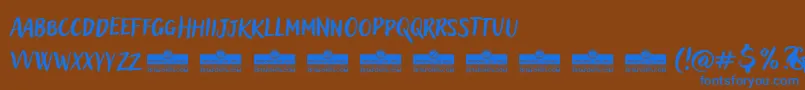 AdleryProBlockletterTrial-Schriftart – Blaue Schriften auf braunem Hintergrund
