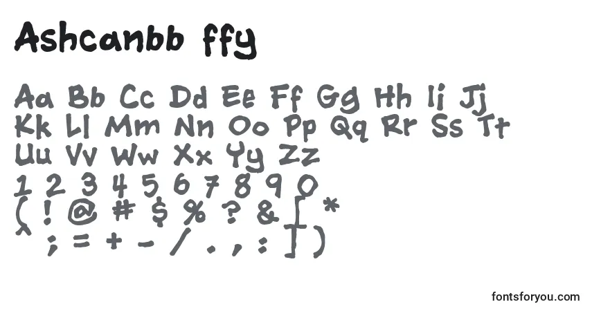 Schriftart Ashcanbb ffy – Alphabet, Zahlen, spezielle Symbole