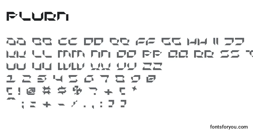 A fonte Plurn – alfabeto, números, caracteres especiais