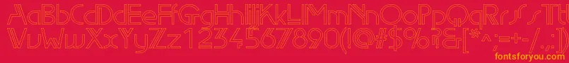 Edgelineoutlinec-Schriftart – Orangefarbene Schriften auf rotem Hintergrund