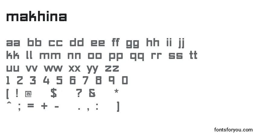 A fonte Makhina – alfabeto, números, caracteres especiais