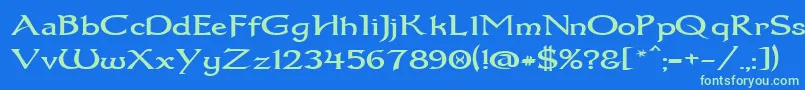 Czcionka Dumbledor1Wide – zielone czcionki na niebieskim tle