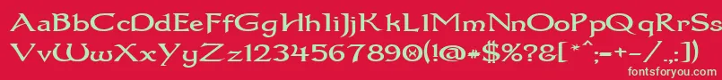 フォントDumbledor1Wide – 赤い背景に緑の文字