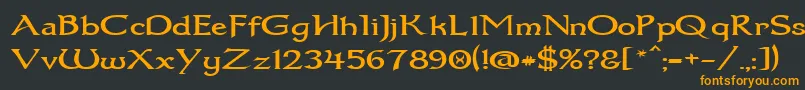 フォントDumbledor1Wide – 黒い背景にオレンジの文字