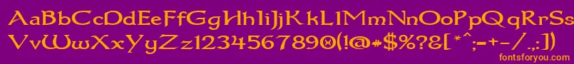 Dumbledor1Wide-fontti – oranssit fontit violetilla taustalla