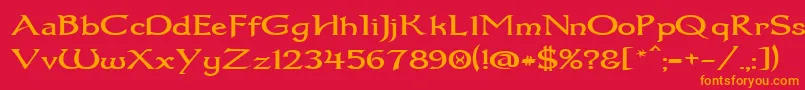フォントDumbledor1Wide – 赤い背景にオレンジの文字