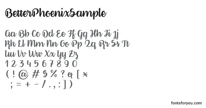Schriftart BetterPhoenixSample – Alphabet, Zahlen, spezielle Symbole