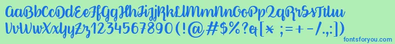 Fonte BetterPhoenixSample – fontes azuis em um fundo verde