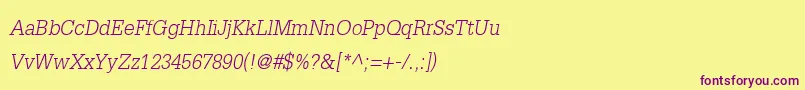 More about DilleniaupcItalic Font DilleniaupcItalic Font – Purple Fonts on Yellow Background