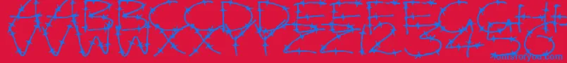 BarbedWires Font – Blue Fonts on Red Background