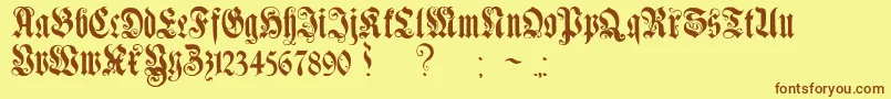 フォントGenzschEtHeyseAlternate – 茶色の文字が黄色の背景にあります。