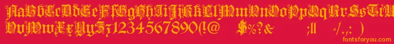 フォントDearest – 赤い背景にオレンジの文字