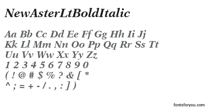 Schriftart NewAsterLtBoldItalic – Alphabet, Zahlen, spezielle Symbole