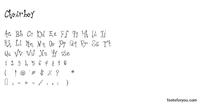 Czcionka Choirboy – alfabet, cyfry, specjalne znaki