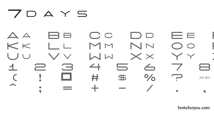 7days-fontti – aakkoset, numerot, erikoismerkit