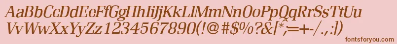 フォントR690RomanItalic – ピンクの背景に茶色のフォント