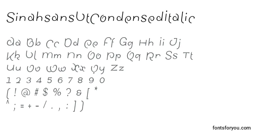 A fonte SinahsansLtCondensedItalic – alfabeto, números, caracteres especiais