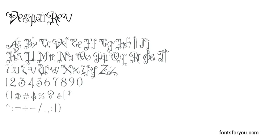 Fuente DespairRev - alfabeto, números, caracteres especiales