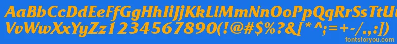 フォントFrizquadratacttBolditalic – オレンジ色の文字が青い背景にあります。