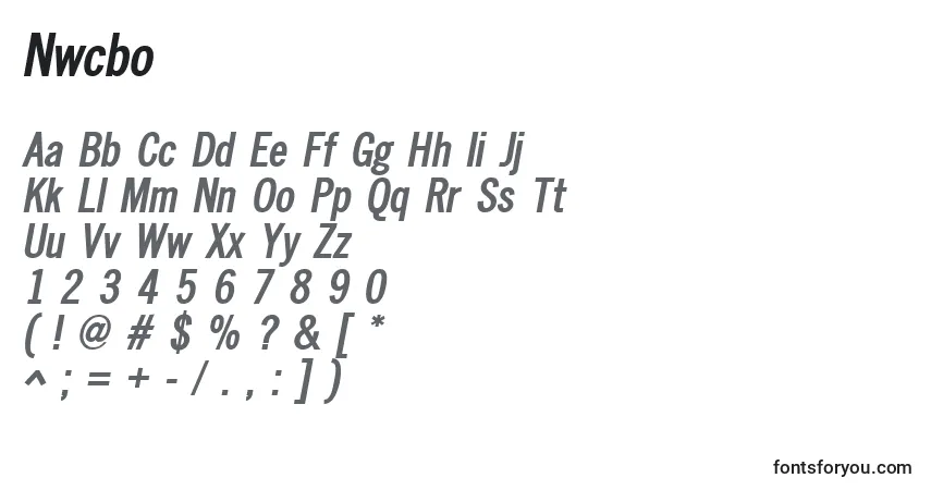 Schriftart Nwcbo – Alphabet, Zahlen, spezielle Symbole