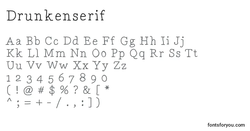 Czcionka Drunkenserif – alfabet, cyfry, specjalne znaki