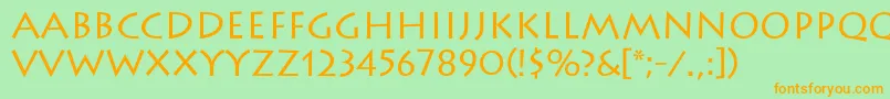 フォントLithosRegular – オレンジの文字が緑の背景にあります。