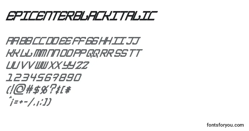 A fonte EpicenterBlackitalic – alfabeto, números, caracteres especiais