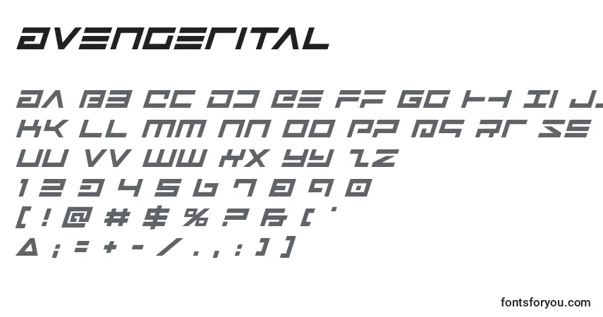 Schriftart Avengerital – Alphabet, Zahlen, spezielle Symbole
