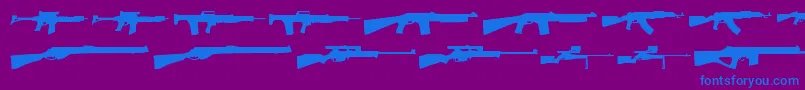 Guns1-Schriftart – Blaue Schriften auf violettem Hintergrund