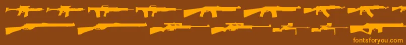 Guns1-Schriftart – Orangefarbene Schriften auf braunem Hintergrund