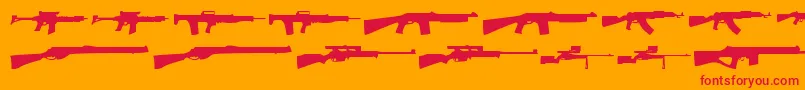 Guns1-Schriftart – Rote Schriften auf orangefarbenem Hintergrund