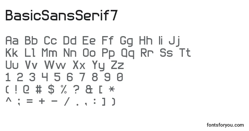 A fonte BasicSansSerif7 – alfabeto, números, caracteres especiais