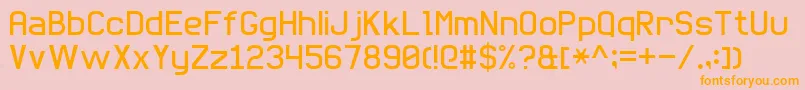 BasicSansSerif7-fontti – oranssit fontit vaaleanpunaisella taustalla