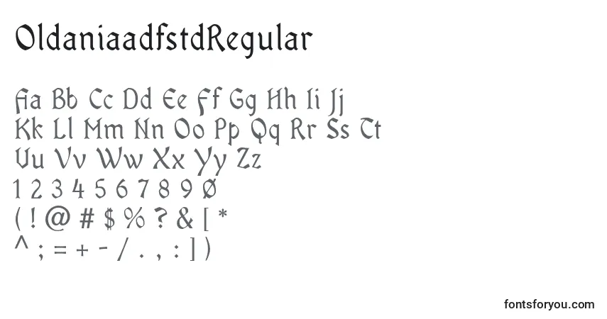 A fonte OldaniaadfstdRegular – alfabeto, números, caracteres especiais