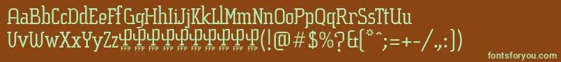 フォントSucesionSlabFontFfp – 緑色の文字が茶色の背景にあります。
