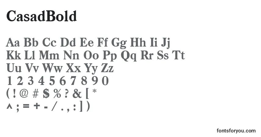 Czcionka CasadBold – alfabet, cyfry, specjalne znaki