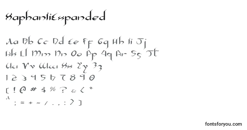 Шрифт XaphanIiExpanded – алфавит, цифры, специальные символы