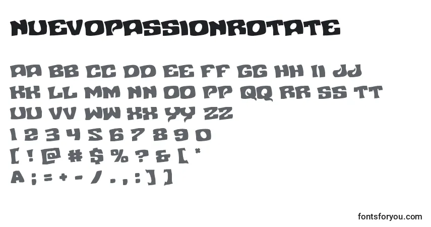 Czcionka Nuevopassionrotate – alfabet, cyfry, specjalne znaki