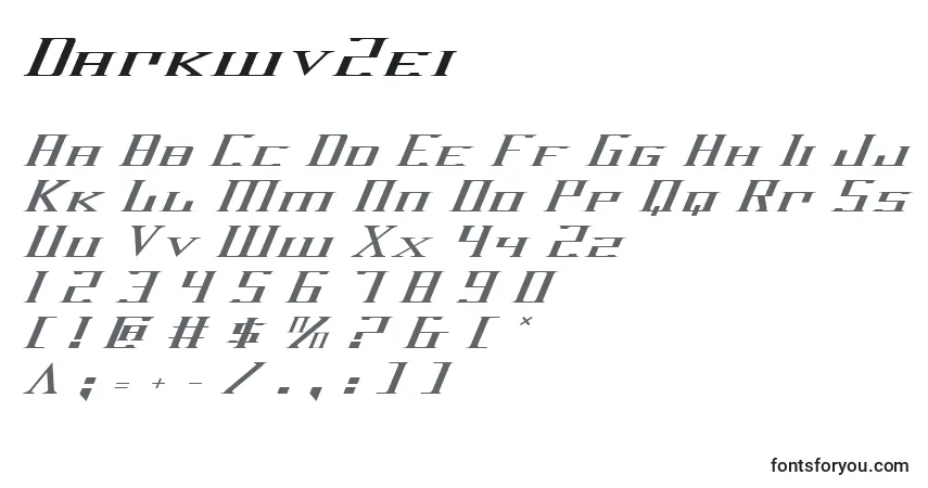 A fonte Darkwv2ei – alfabeto, números, caracteres especiais