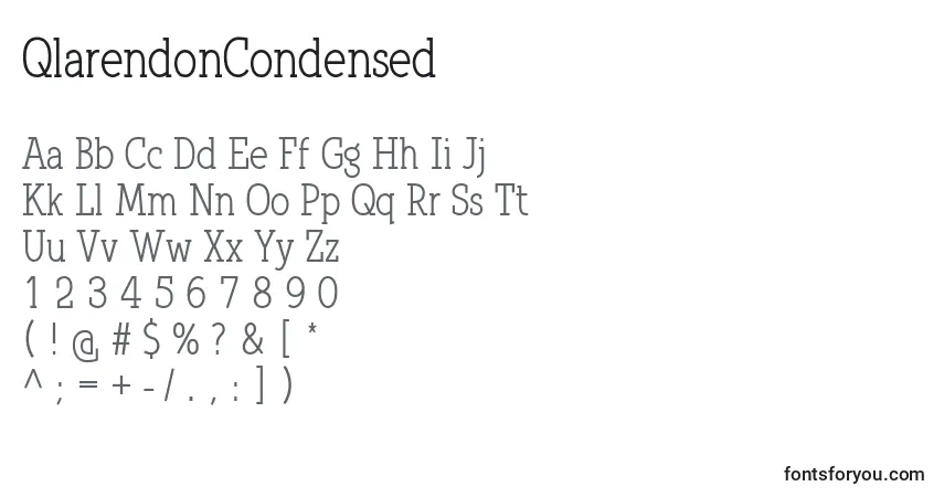 A fonte QlarendonCondensed – alfabeto, números, caracteres especiais