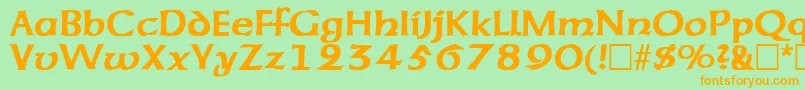 フォントAmericanuncialBold – オレンジの文字が緑の背景にあります。