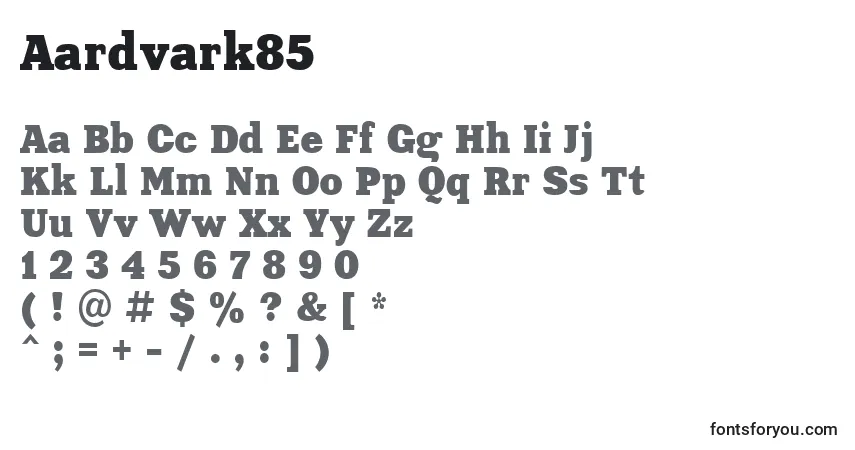 A fonte Aardvark85 – alfabeto, números, caracteres especiais