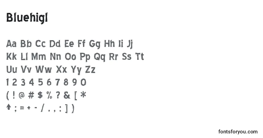 A fonte Bluehigl – alfabeto, números, caracteres especiais