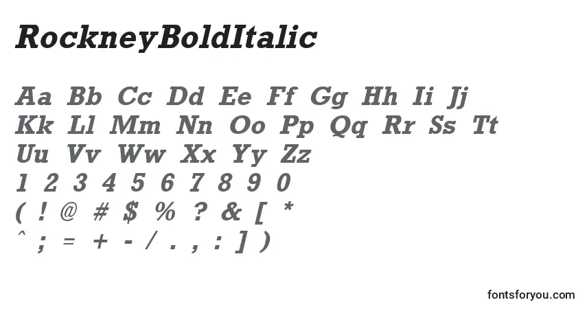 Czcionka RockneyBoldItalic – alfabet, cyfry, specjalne znaki